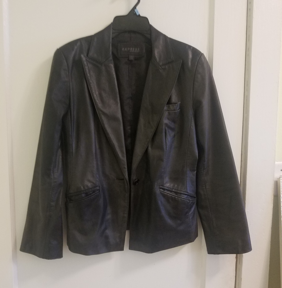 Express genuine black leather blazer size 3/4